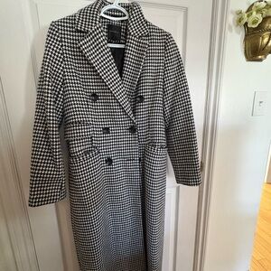 Dynamite Black & White Houndstooth Double-Breasted Trench Coat